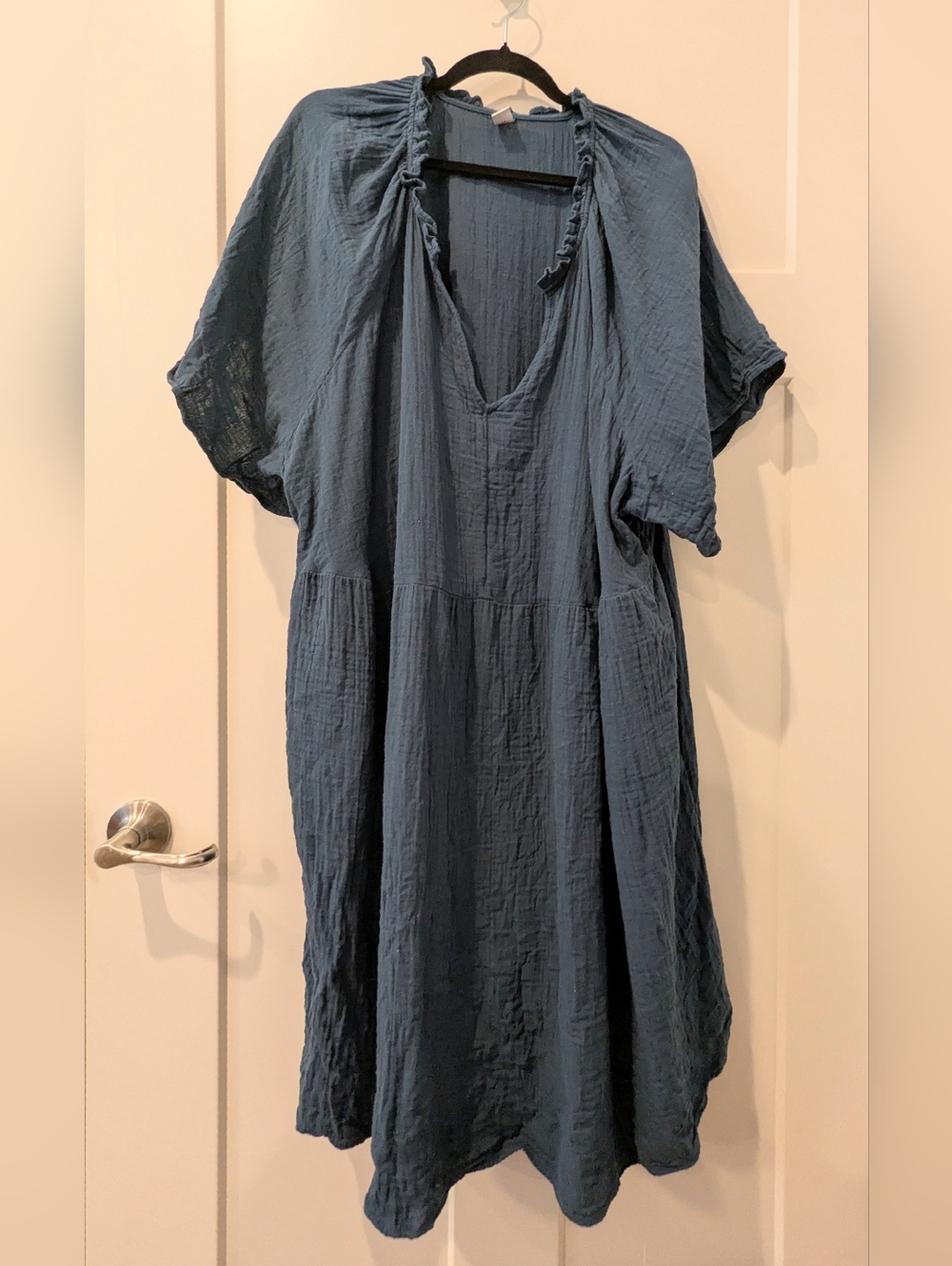 Washed Indigo Gauze V-Neck Midi Dress/Cover-up